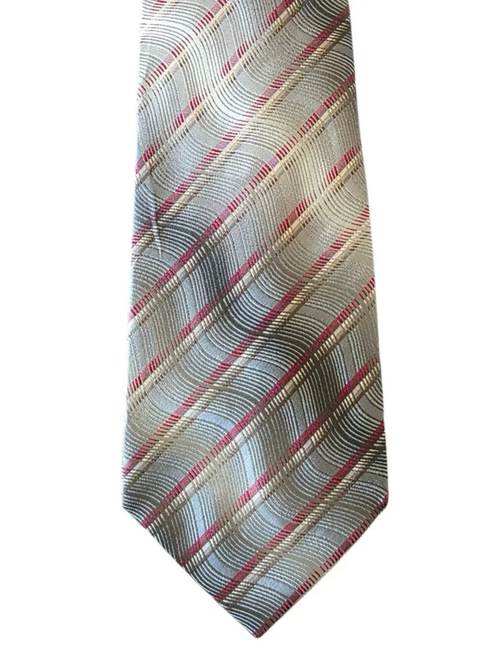 Van Heusen Gray Silver Red Plaid Silk Tie Classic Necktie